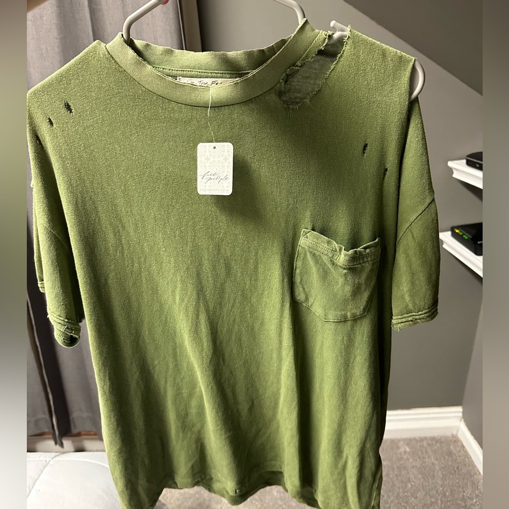 Free people distressed oversized green shirt